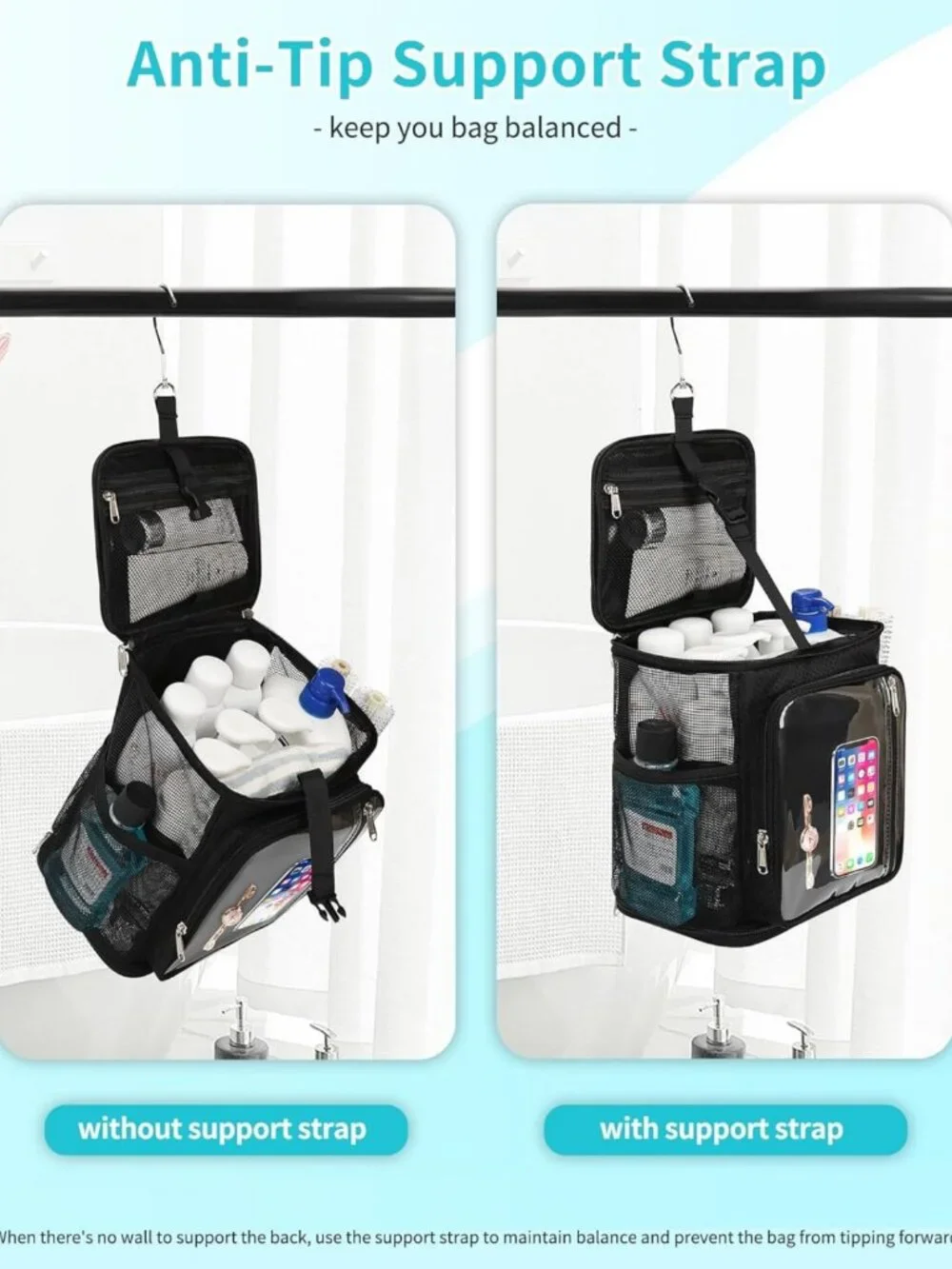 Portable Hanging Shower Caddy - Quick Dry Toiletry Tote for College & Travel